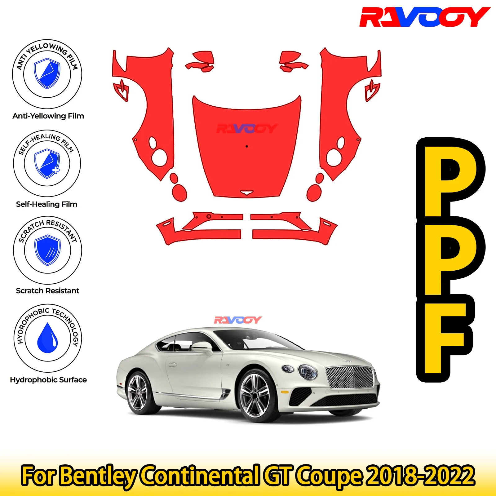 

For Bentley Continental GT Coupe 2018-2022 Glossy Matte Black Precut front PPF Kit Paint Protection Film