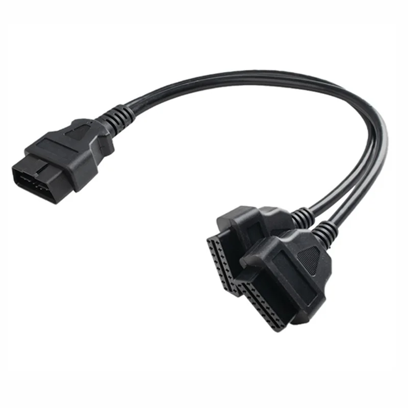 Obd2 16 دبوس تمديد كابلات 30 سنتيمتر ذكر إلى ثنائي أنثى Y الفاصل obd 16pin كابل 1-2 obd موصل محول