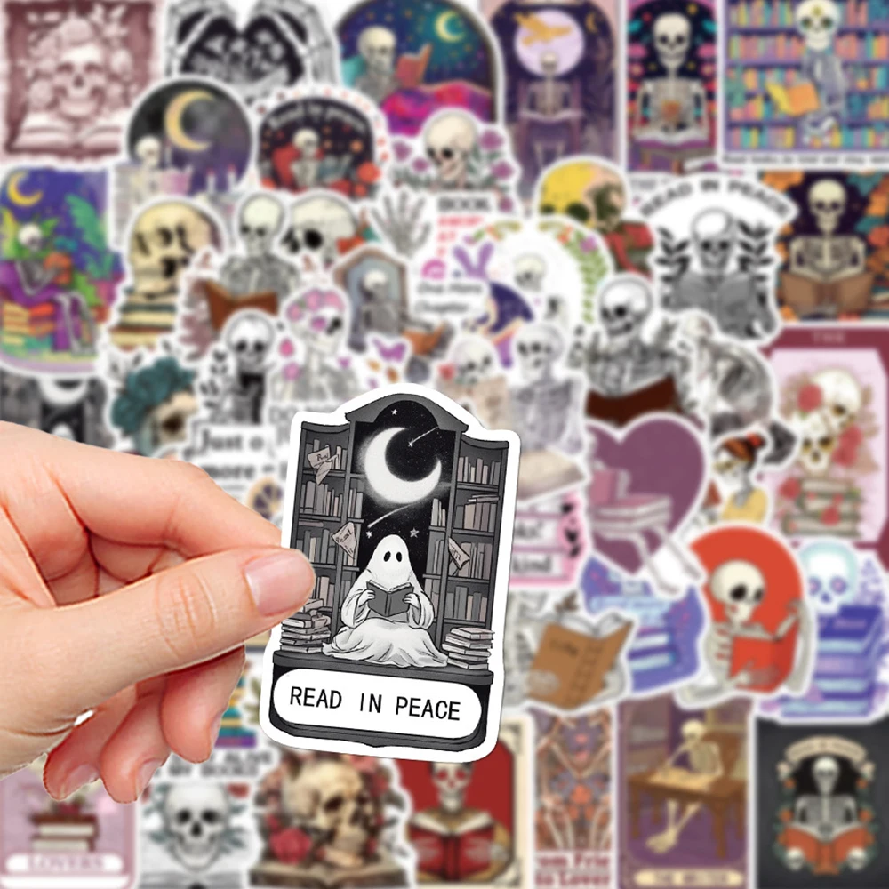 

10/30/50pcs Skeleton Skull Reading Book Stickers Cartoon Aesthetic Sticker DIY Scrapbook Guitar Phone Fun Gothic Graffiti Decals
