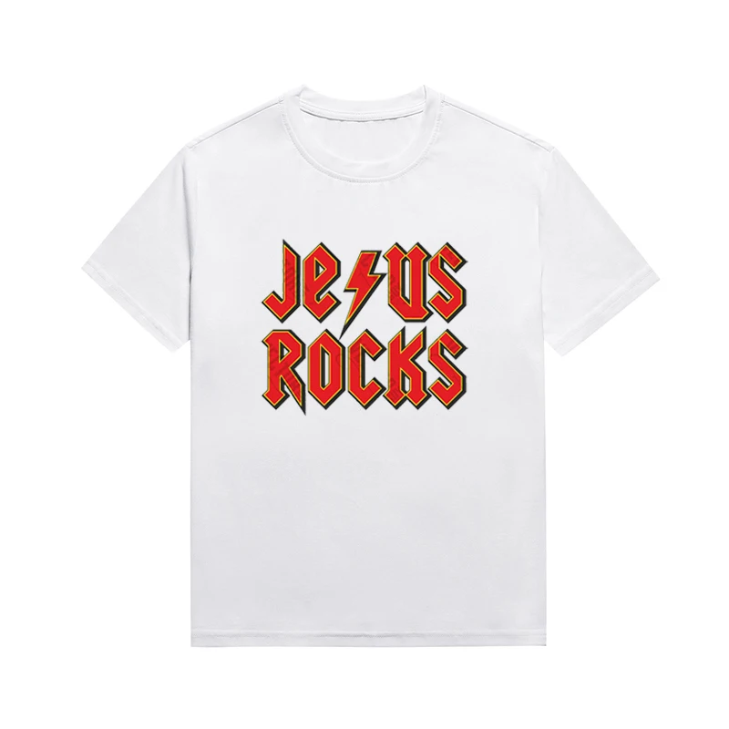 Jesus Rocks Slogan Persoonlijkheid Tee Christelijke Klassieke Streetwear Mode Unisex Top Custom T-Shirt