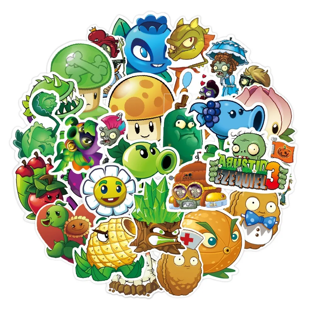 

50pcs Game Plants Vs. Zombies Graffiti Stickers Cartoon PvZ Decals Suitcase Laptop Computer Guitar Decoration Kids Classics Toy