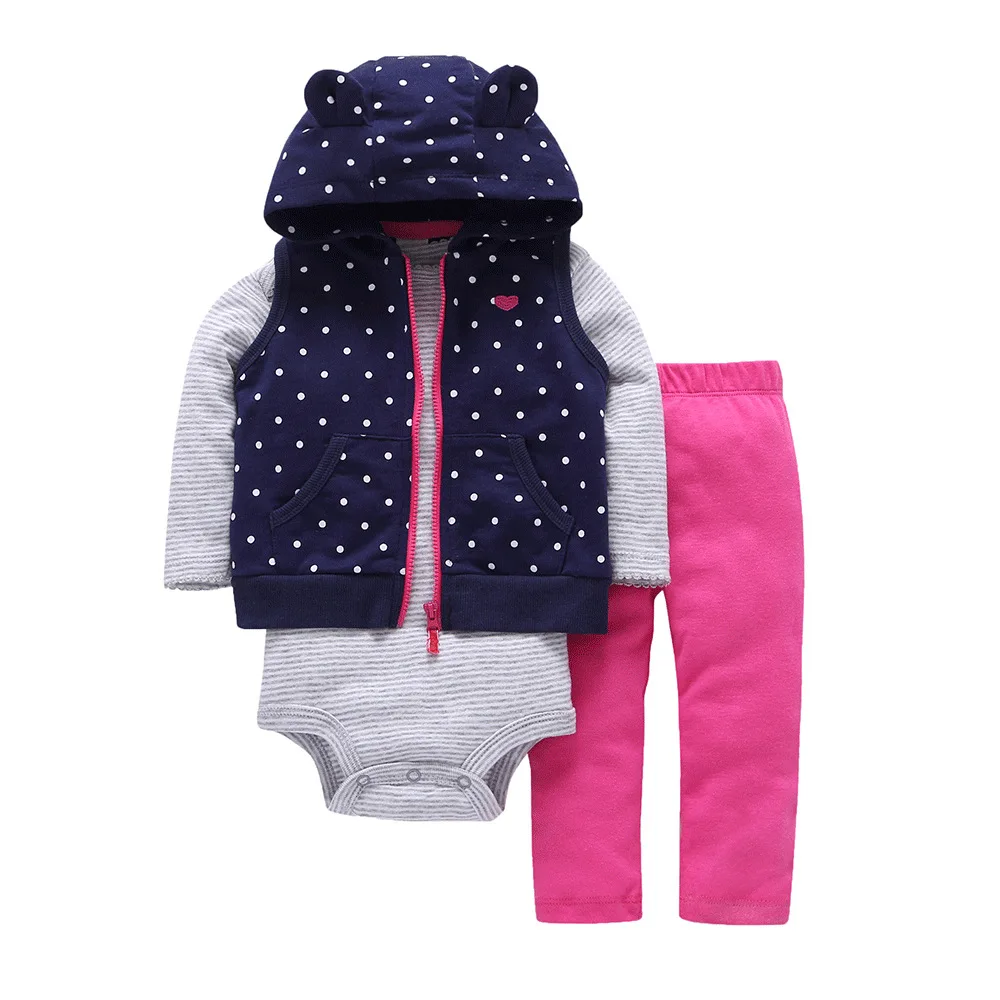 3Piece Spring Fall Newborn Girls Clothes Toddler Boy Outfits Korean Casual Cartoon Hooded Coat+Bodysuit+Pants Baby\'s Sets BC658