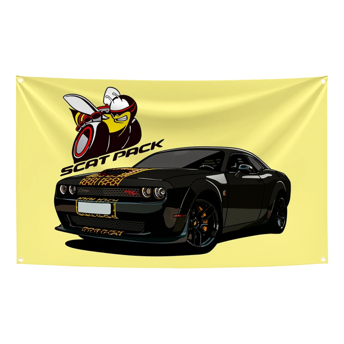 90 x 150 cm große Scatpack-Flagge, Scat Pack-Auto-Wandteppich, Polyester-Digitaldruck-Banner für Garage, Wandkunst, Außendekoration