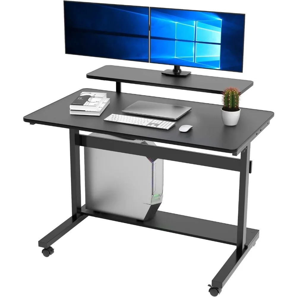 

Height Adjustable Stand Up Computer Desk, Mobile Standing Desk Rolling Sit Stand Work Station for Home Office with Wheels