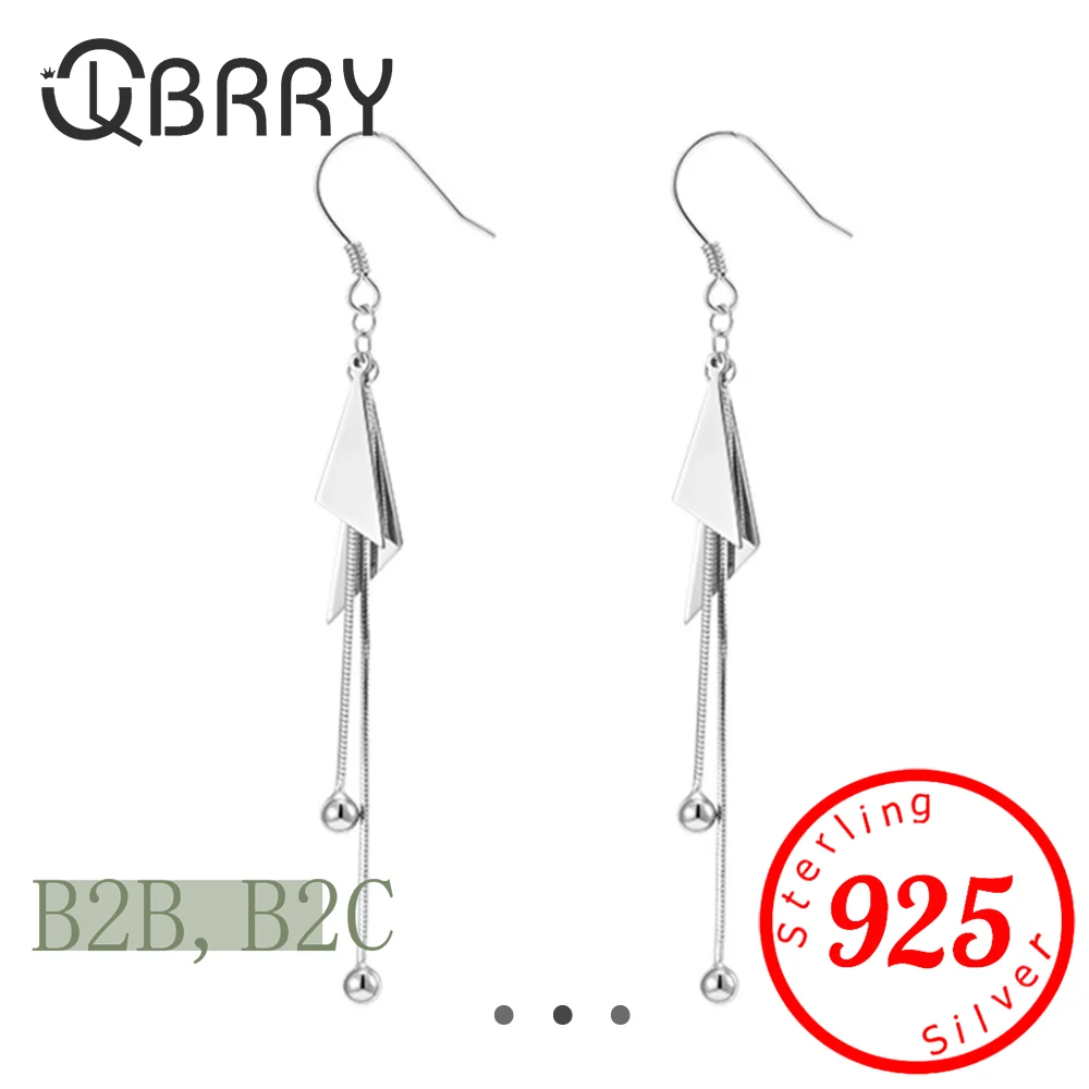 

925 Sterling Silver Geometric Triangle Earrings for Women Temperament Tassel Ear Hook Long Earring Fashion Jewelry