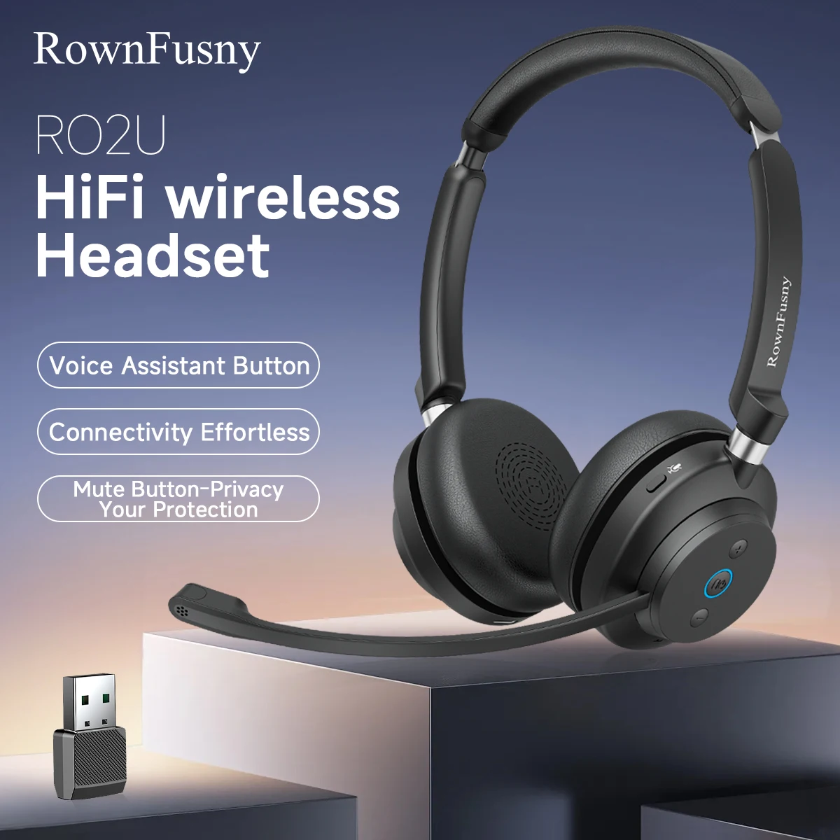 

Rownfusny Wireless Bluetooth 5.3 Headset for Work Noise Reduction Mic Stereo Comfortable Design for PC,Laptop,Call Center,Home