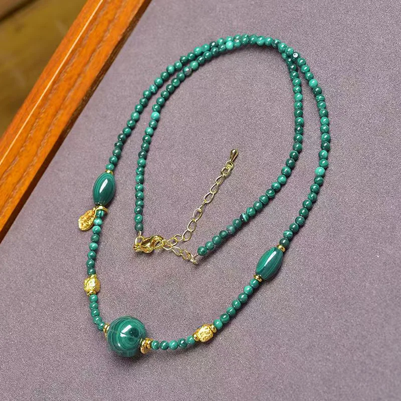 

Natural Malachite Necklace Minimalist Luxury Melon Seed & Seed Pearl Accessories Fresh & Delicate Clasp Collar Chain Jewelry