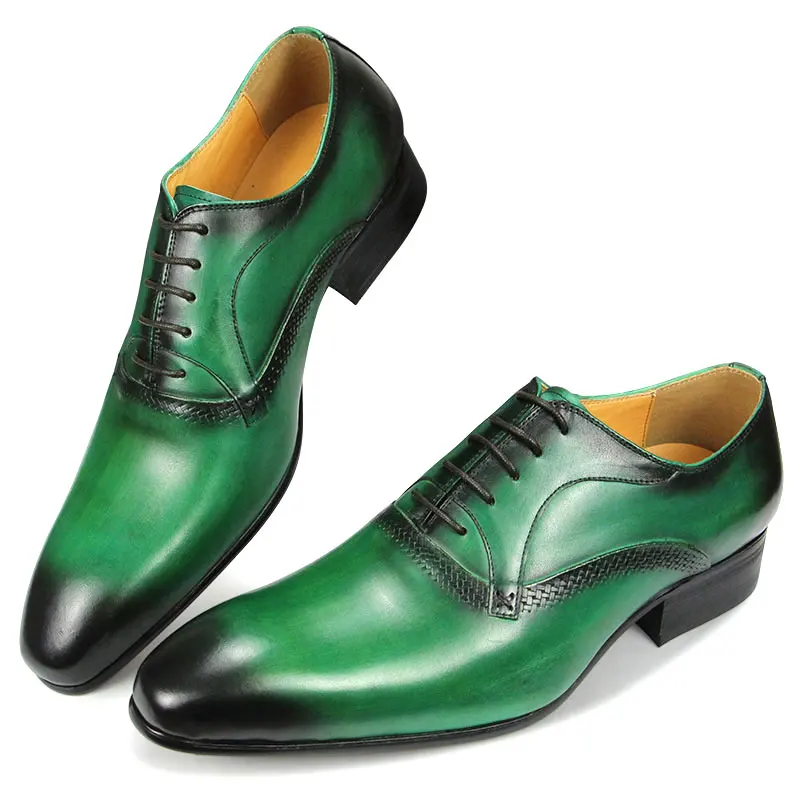 Black Green New Dress Men Shoes Exquisite Lace-up Designer Party Office Oxfords Pointed Toe Big Size 2023 Spring/Autumn