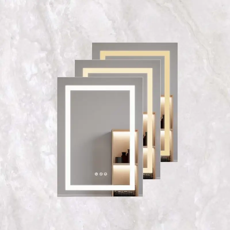 

26x20-дюймовый светодиодный аптечка для ванной комнаты, противотуманное, водонепроницаемое, зеркало с регулируемой яркостью, сенсорный переключатель, встраиваемая или поверхность