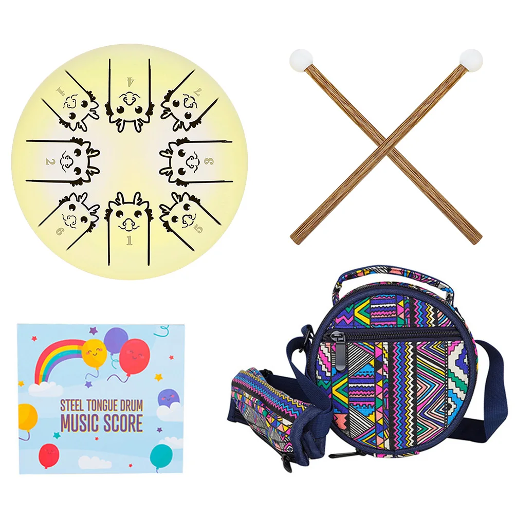 

1 Set Steel Tongue Zodiac Drum Percussion Instrument Meditation Music Decor Dragon Design Durable Portable Small Drum Set For