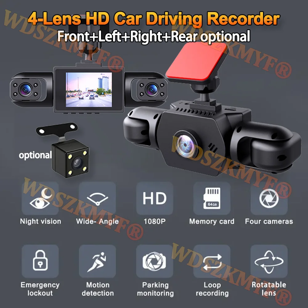 4Lens Car DVR 360 Degrees Video Recorder 1080P Dash Cam 3/4Channel Front Right left optional Rear View camera Car accessory
