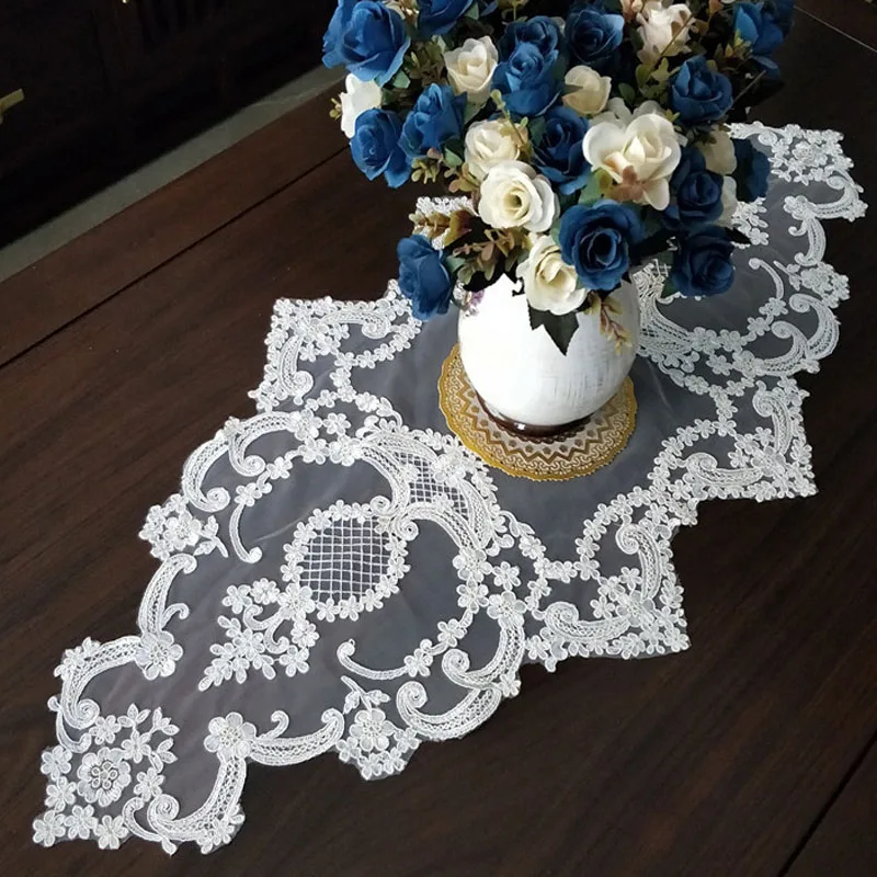 

Europe Lace flower embroidery Table flag Runner cloth cover tablecloth party Christmas Wedding Table decoration and accessories