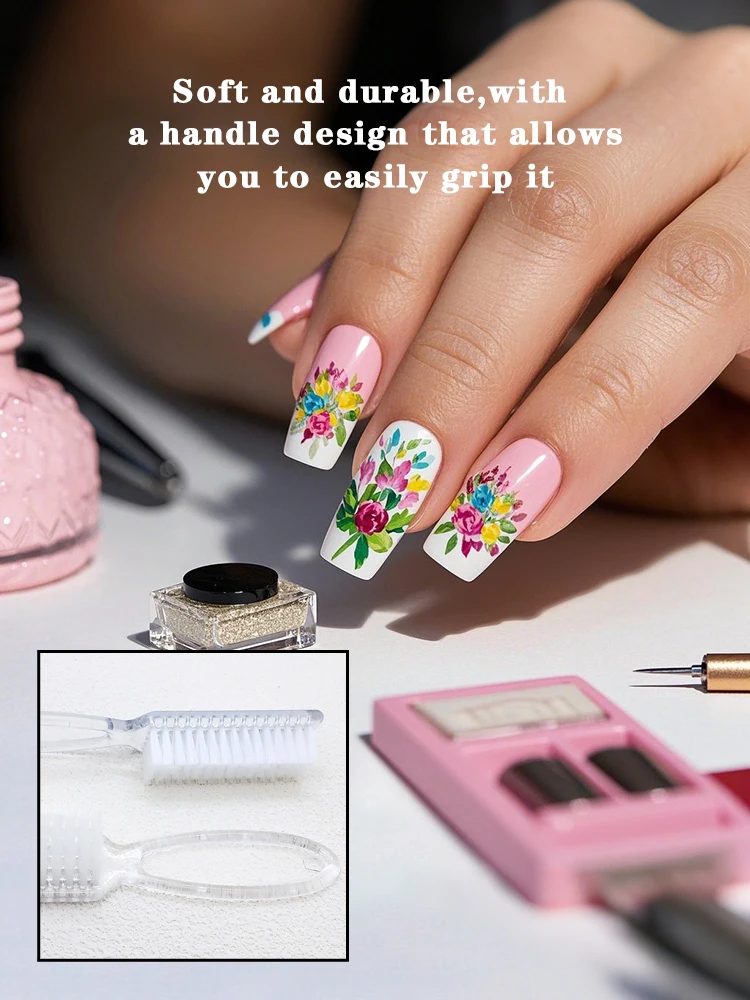 2/4/6/8/10 stücke Klar Griff Nail art Pinsel Nagel Hand Schrubben Reinigung Pinsel Weiche Entfernen Staub Reiniger Maniküre und Pediküre Werkzeug – Detail 5