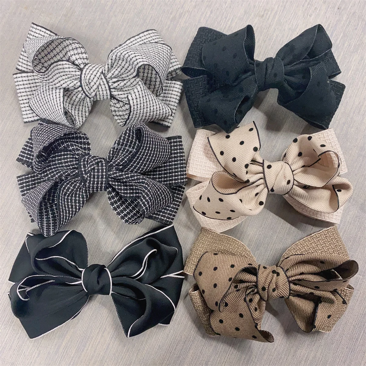 Handmade Bow Hairpin for Girl Houndstooth Plaid Hairpin Rhinestone Temperament Ponytail Clip Spring Clip Back Head Top Clip