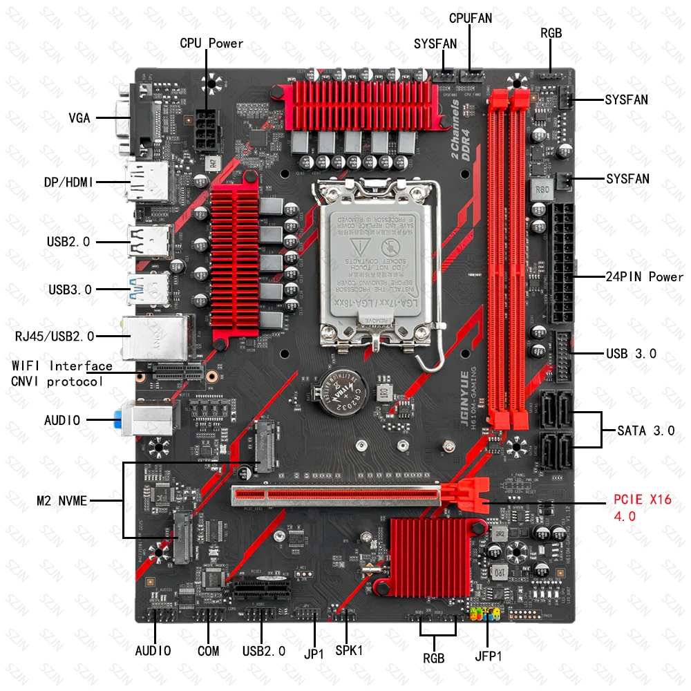 اللوحة الأم JGINYUE H610M LGA1700 تدعم 12/13/14th I3/I5/I7/I9 DDR4 XMP ثنائي القناة 2 * NVME H610M-اللوحة الأم للألعاب