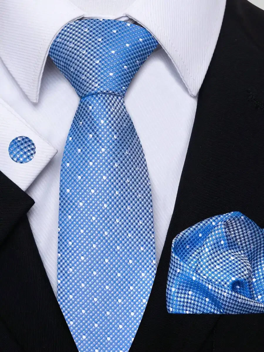 

Mens 8cm Polka Dot Necktie Set With Handkerchief And Cufflinks For Wedding Work Casual