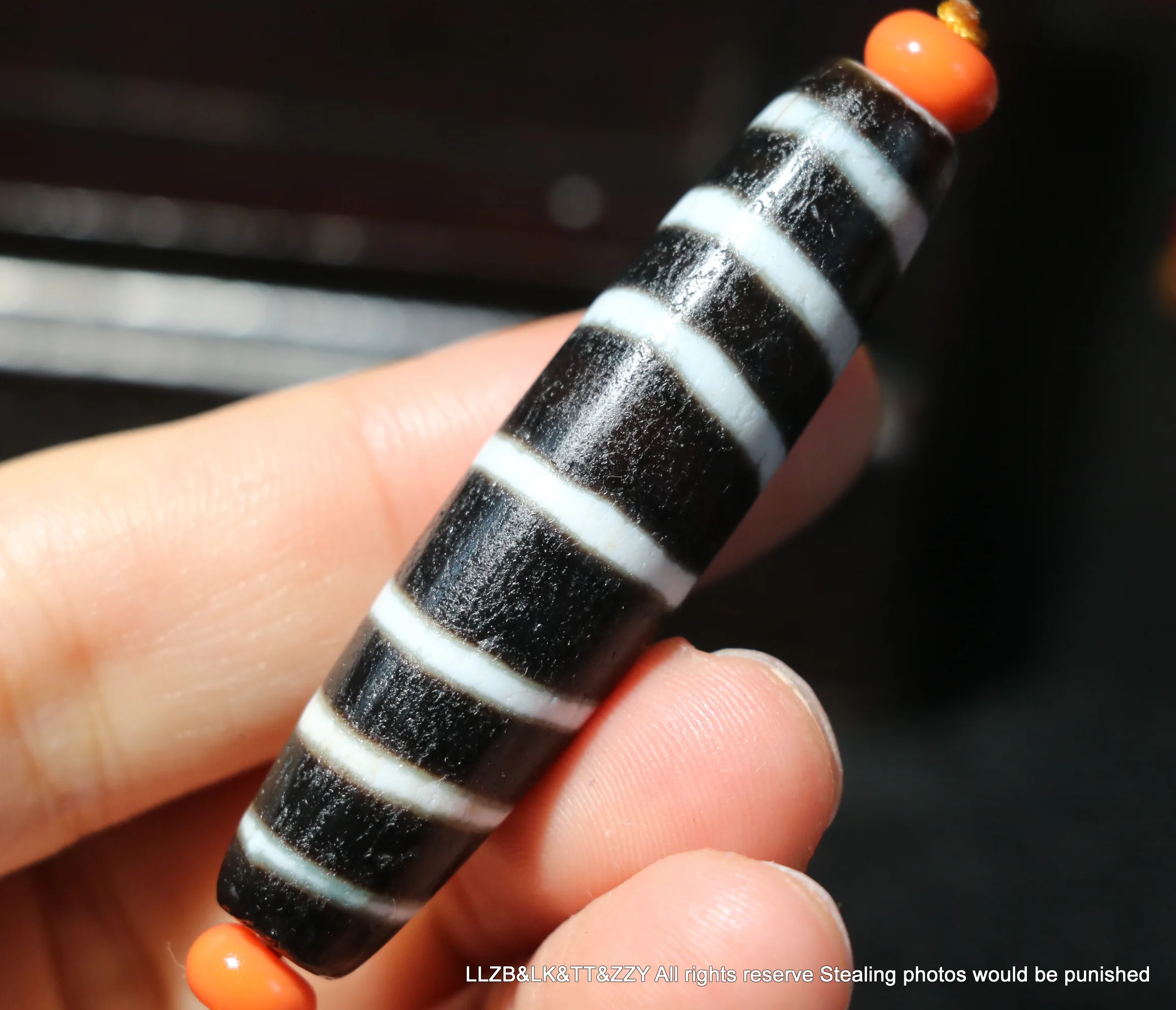 Treasure Magic Energy Tibetan old Agate Line Type Healer Medicine Symbol dZi Bead Totem Pendant Lkbrother UPD221211A12