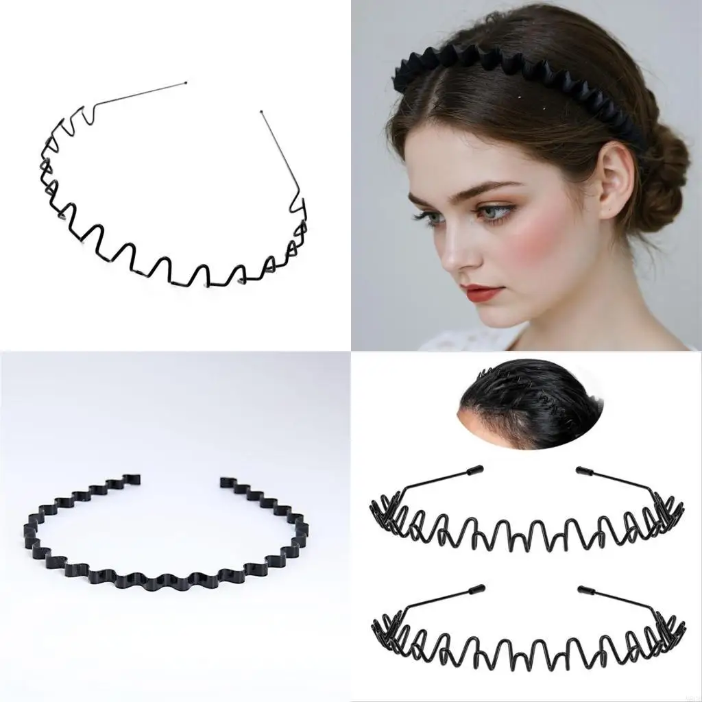 

M6CD 9pcs Metal Headbands Wide Tooth Hair Band Wavy Headbands Daily Wear Headbands for Sports Makeup and Everyday Wear