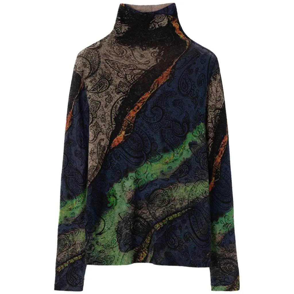 Maglione di lana sottile solubile in acqua con colletto stampato strato base H2804 Commercio all'ingrosso della fabbrica superiore invernale alla moda da donna