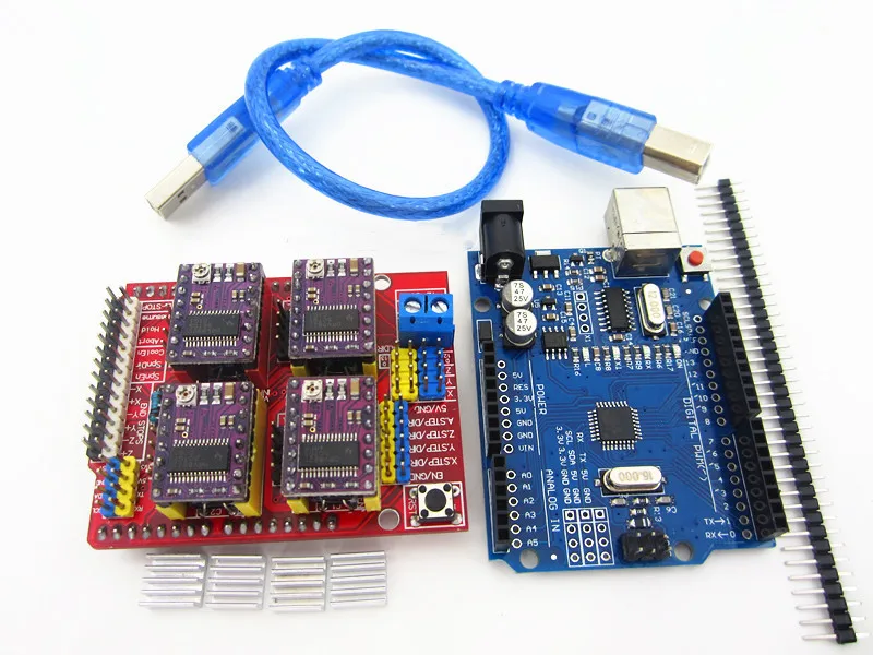 Máquina de grabado CNC Shield V3, impresión 3D + 4 Uds., placa de expansión de controlador DRV8825 o A4988 para Arduino + UNO R3 con Cable USB
