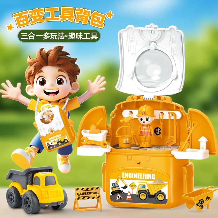

Children Fun Play House Toys Simulation 3 In 1 Rescue Fire Engineers Car Storage Table Deformation Car Backpack Fun Tool Toys