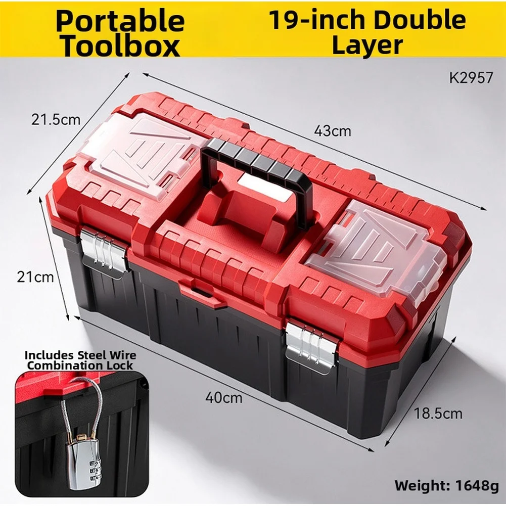 Sturdy Portable Storage Box Featuring Reinforced Ribs Thickened Plastic and Secure Lock System for Tool Storage