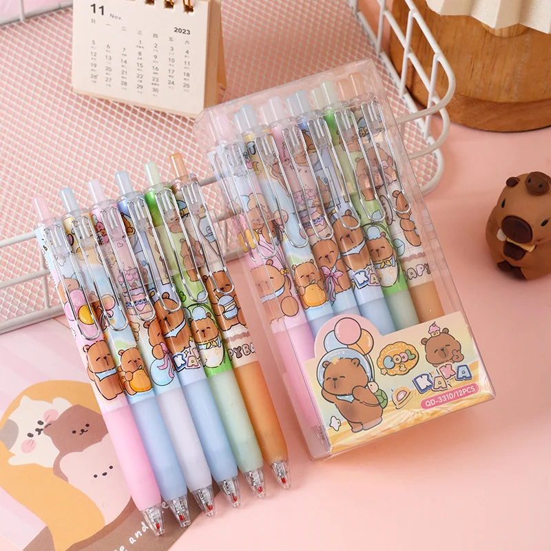 

Capibala 12pcs Gel Pen Cartoon Set Press 0.5mm Black Metal Pen Clip Cartoon Cute Shape To Learn Office Stationery Gifts