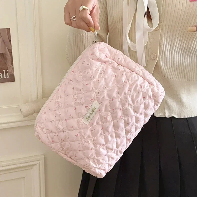 Cute Pink Women's Cosmetic Bag Make Up Case Quilted Cotton Travel Storage Bags Portable Wash Bag Clutch Purse Handbags Mommy Bag