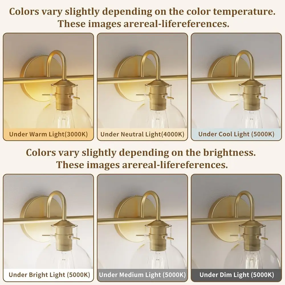 Современный туалетный столик из прозрачного стекла с 3 лампами и золотыми бра для ванной комнаты, основание E26