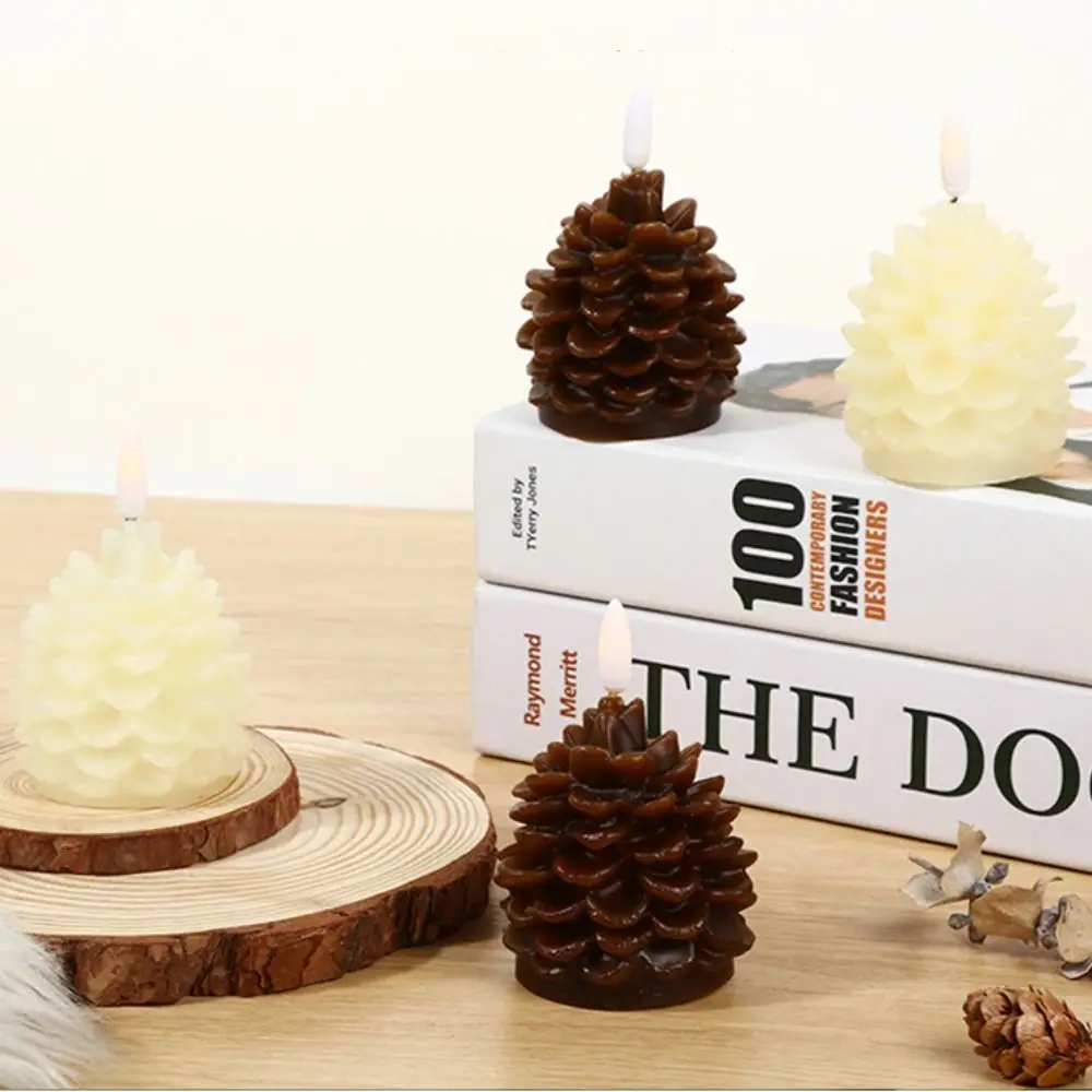 Simulation Pine Cone Candle Light Warm Color Light Reuasble LED Candles Flameless Safe Electronic Candle Daily Night Use