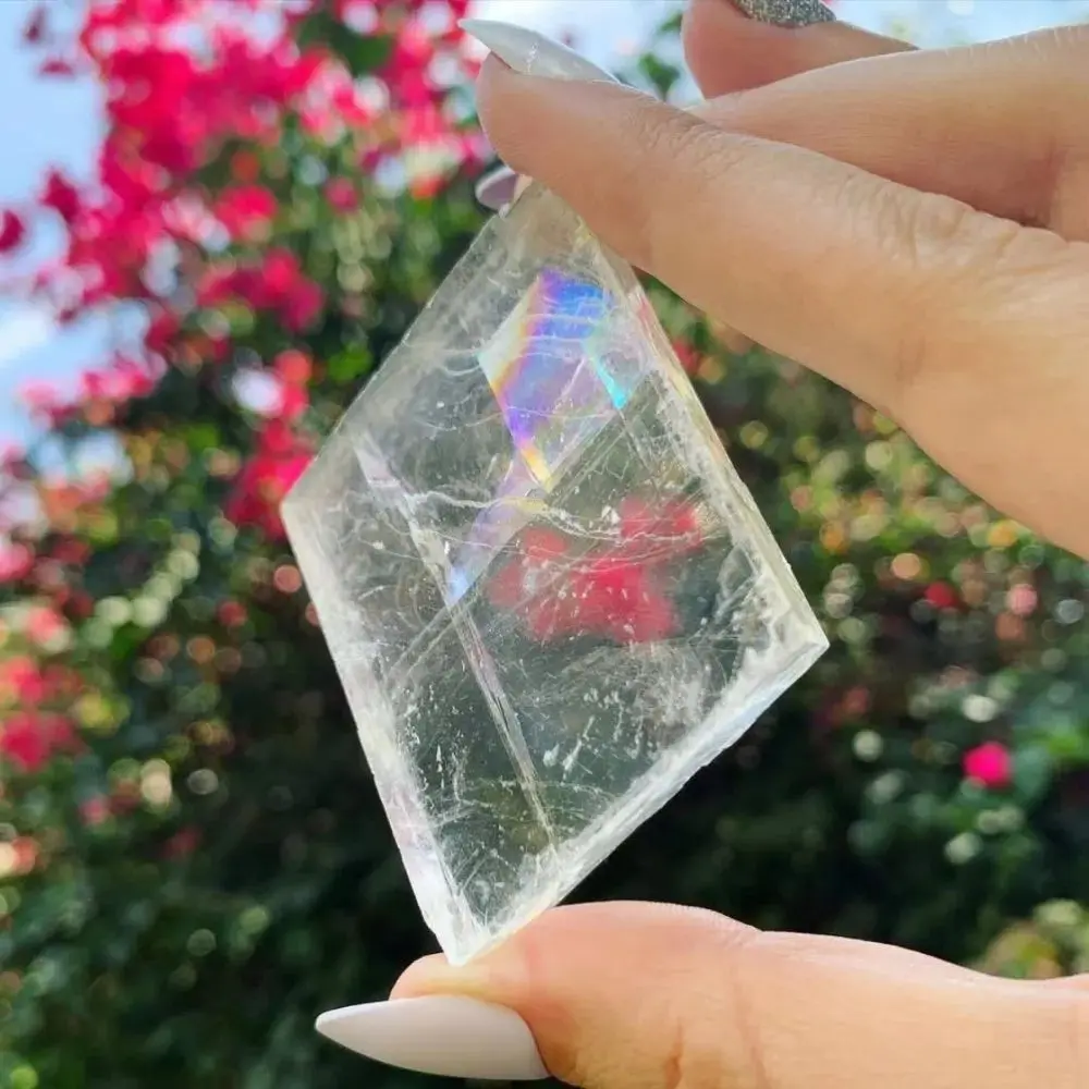 Natural Transparent Raw White Optical Calcite Iceland Spar Mineral Specimen Energy Crystals Healing Stones Quartz Home Decor