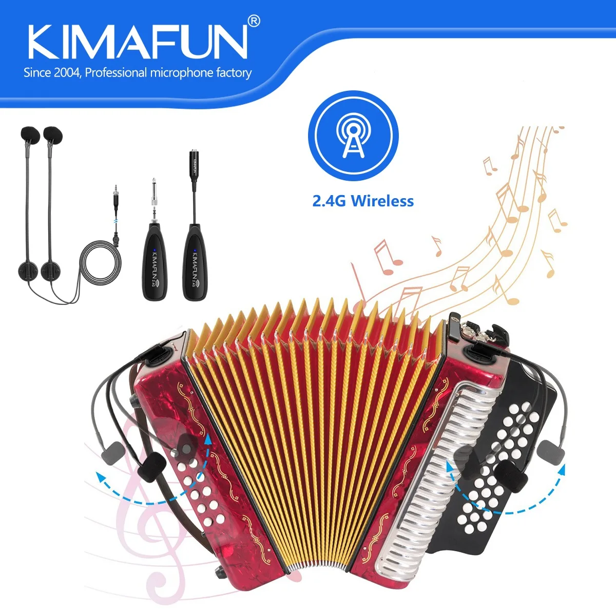 KIMAFUN 2.4G Wireless Piano Accordion Microphone System Sounds Pickup with Gooseneck Mic Rechargeable Transmitter and Receiver