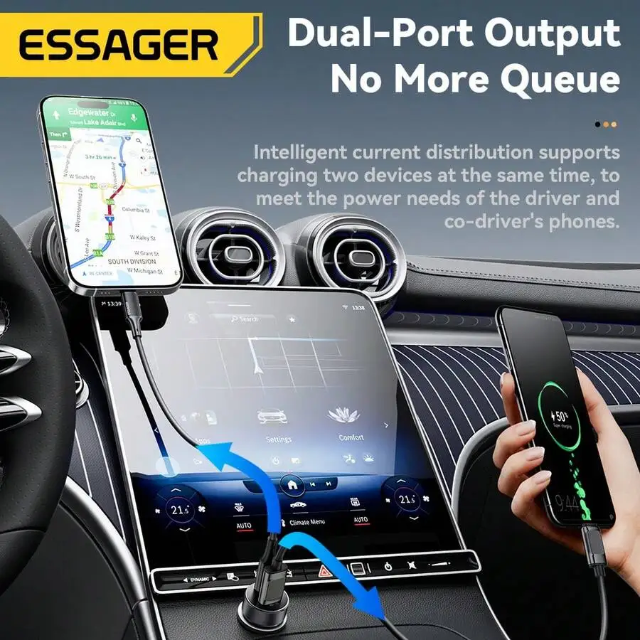 

Автомобильный адаптер с двумя портами мощностью 30 Вт: USB-C PD 30 Вт + USB-A QC 18 Вт, входное напряжение 12–24 В, быстрая зарядка для смартфонов