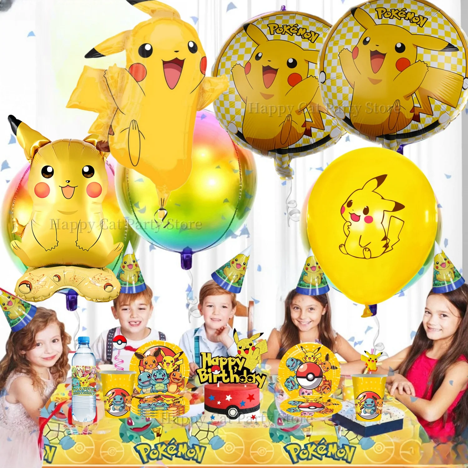 Pokemon Birthday Party Decor Pikachu Cake Decor DIY Sticker Pokemon Tablecloth PlateBaby Shower Party Supplies Kids Favors Gifts