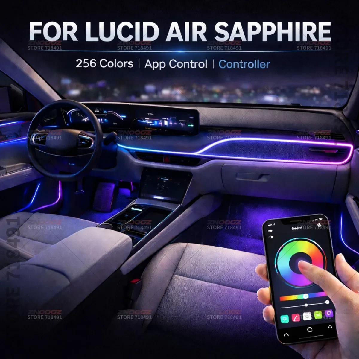 22in1 RGB Car Interior Acrylic Car Ambient Lights RGB Hidden Acrylic Strip Decoration Atmosphere Accessories For Air Sapphire
