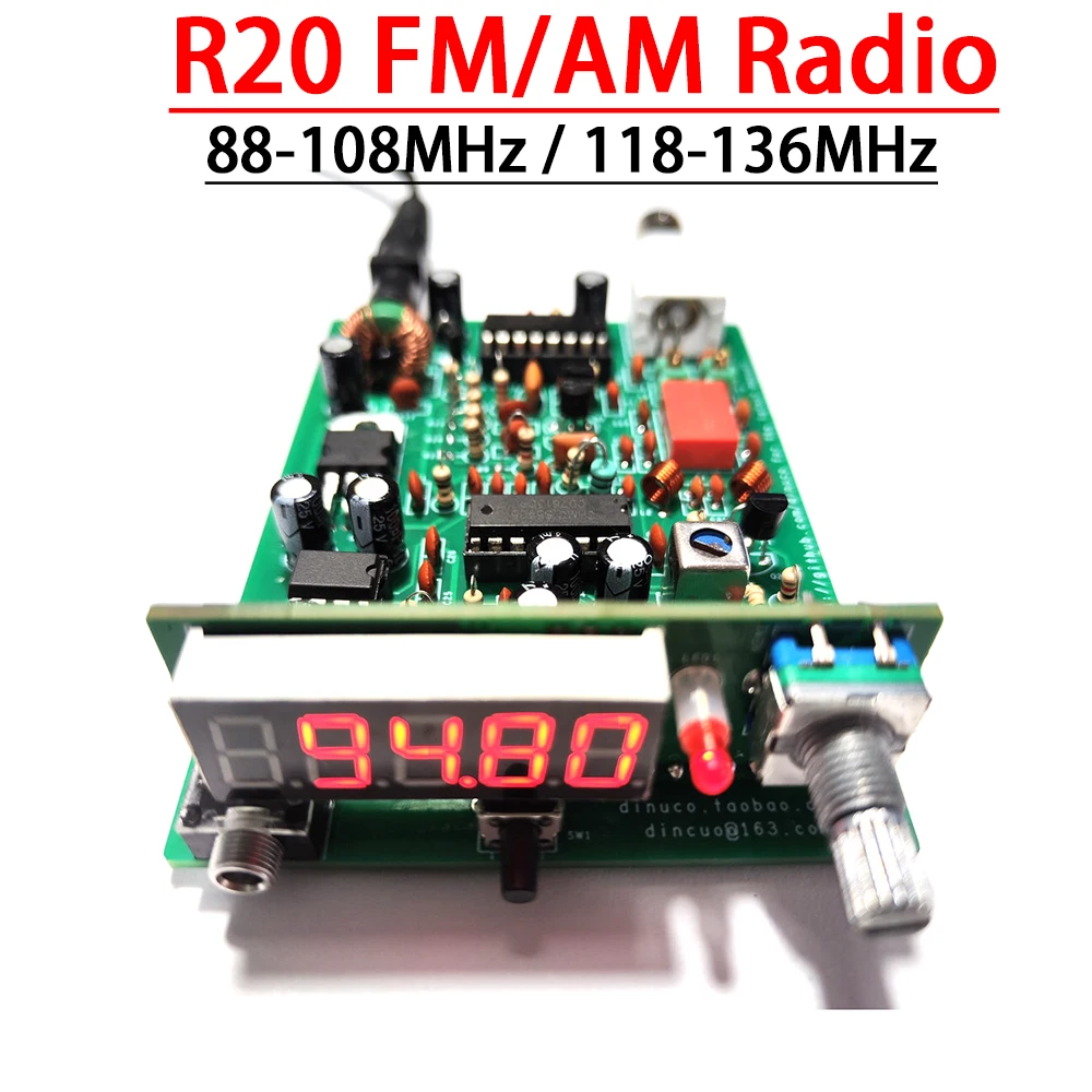 R20 FM AM Radio Receiver FM Broadcast Aviation Band PLL Receive KitS 118-136M 88-108M Digital Display Aircraft Tower Call VHF