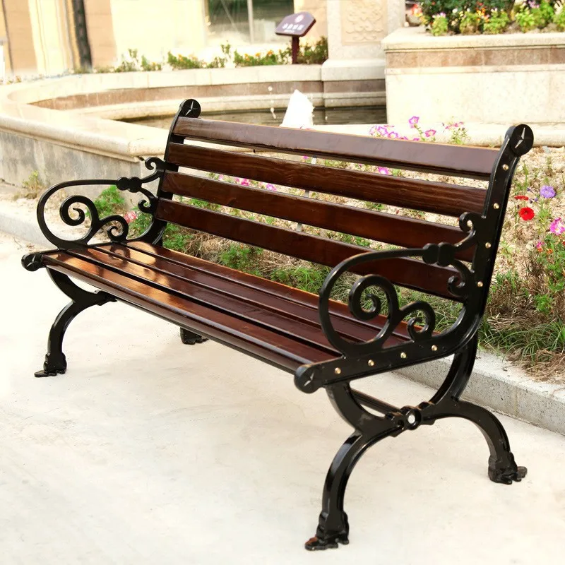 Park chair outdoor bench community with anti-corrosion wood leisure bench rain-proof plastic wood rust-proof iron foot manufactu