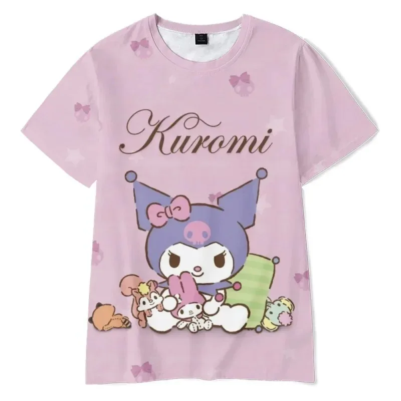 Anime Cartoon Summer Kuromi T-Shirt My Melody Hello Kitty 3D Print Cartoons Clothes Kid Girl Boy Fashion T Shirt Casual Tops