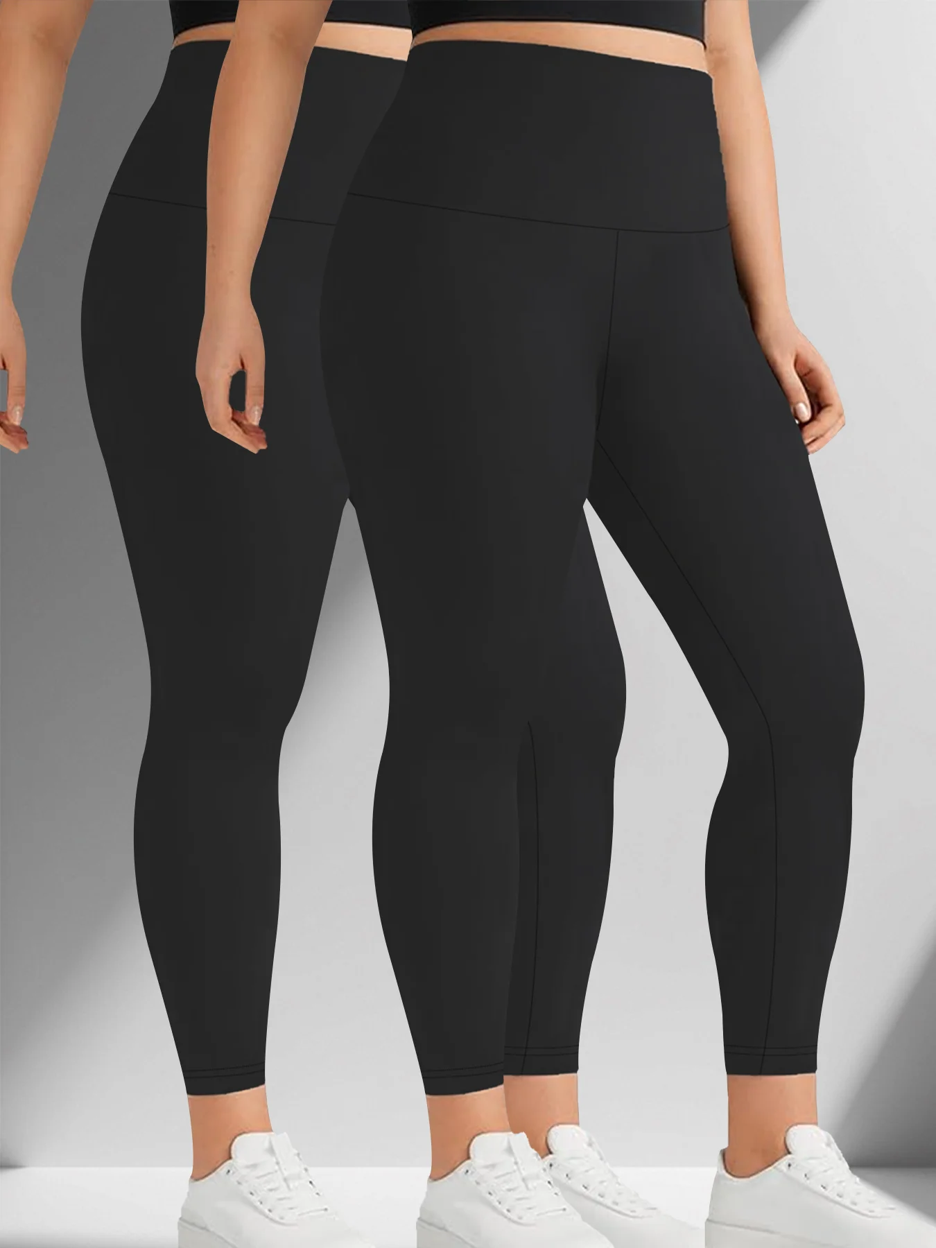 

2 пары леггинсов больших размеров с высокой талией для женщин — очень мягкие, с эффектом утягивания живота, удобные для йоги, бега и повседневной носки