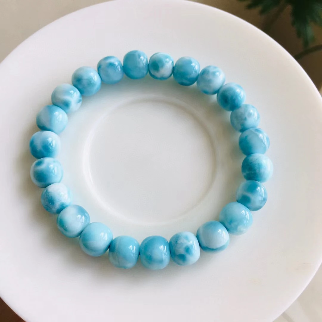 Natural Blue Larimar Round Beads Bracelet Jewelry 8.6mm Barrel Larimar Pattern Women Men AAAAAAA