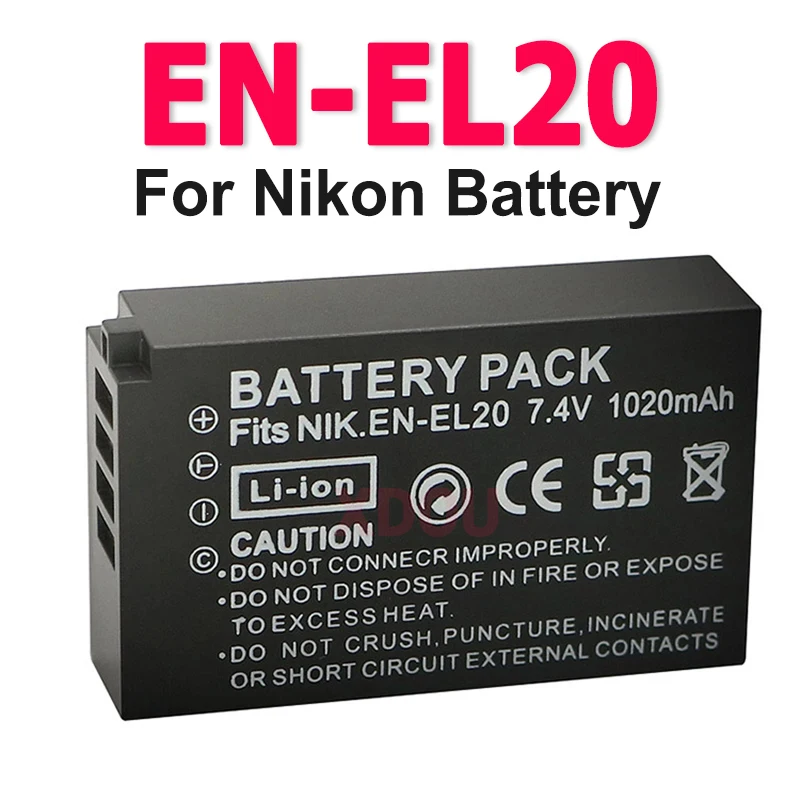 Batería de EN-EL20, baterías recargables de 1020mAh para cámara Nikon Coolpix P950,P1000,DL24-500,Coolpix A,1 AW1,1 J1,1 J2,1 J3,1 S1