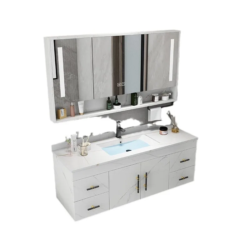 

Роскошный шиферный шкаф для ванной комнаты из цельного дерева, умывальник, туалетный столик, комбинация набора для ванной комнаты