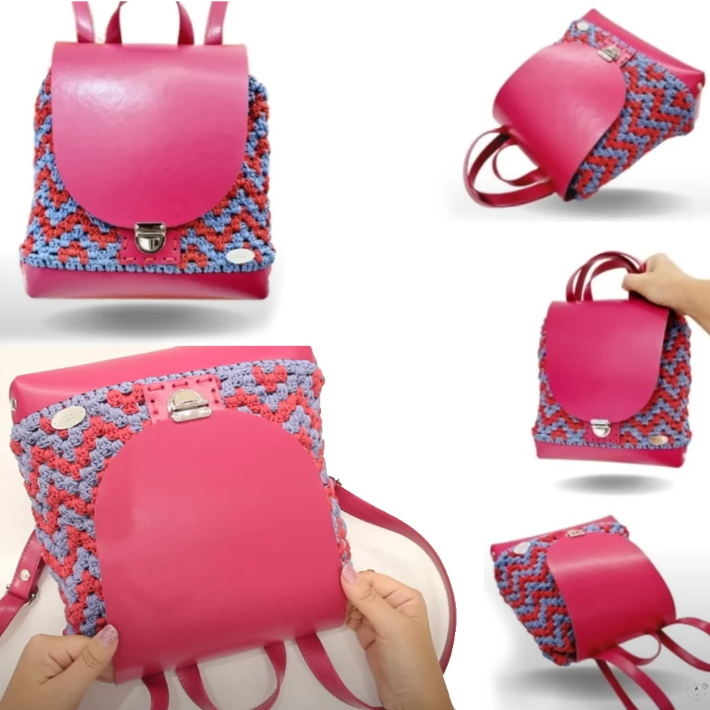 Mochila tejida hecha a mano para mujer, accesorios de bolso de cuero, cubierta de solapa inferior, PAQUETE DE Hardware, mochila de punto de moda