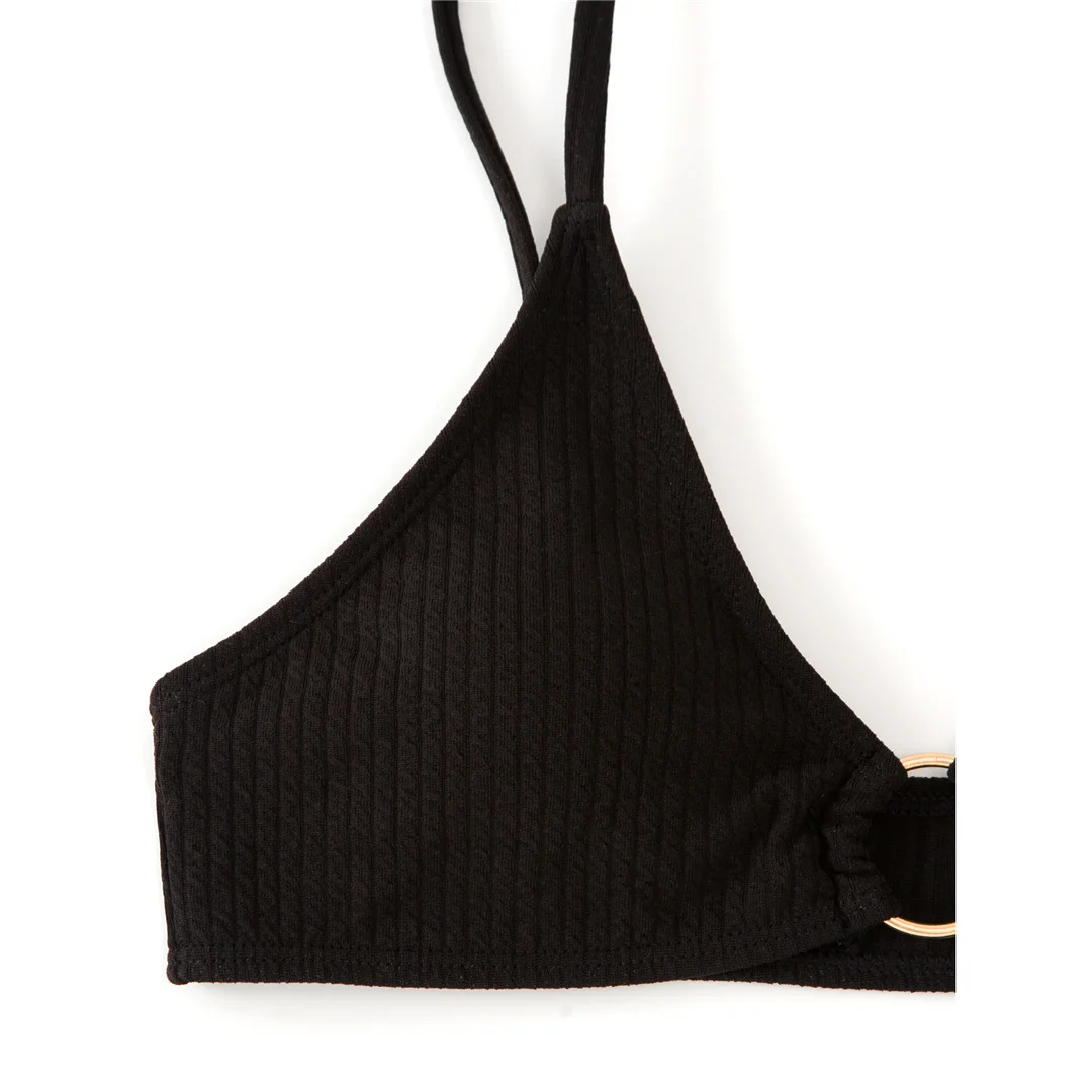 Gerippter Metallring-Bikini, zweiteiliger Damen-Badeanzug, Damen-Badebekleidung, hoch geschnittene Beine, gepolsterter Badeanzug, Badeanzug, Schwimmkleidung V7120 – Detail 14