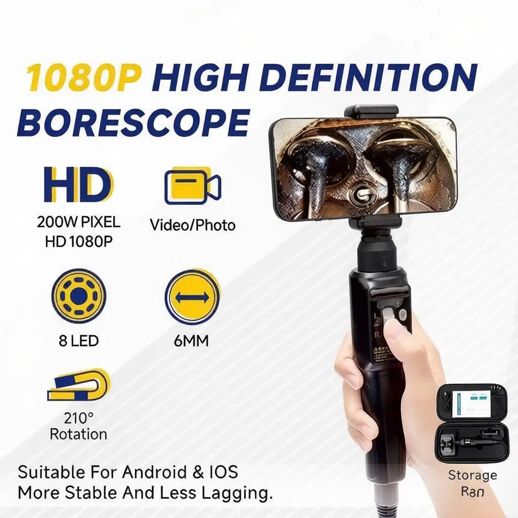 

Two-Way Articulating Borescope with 6mm Tiny Snake Camera, IP67 Waterproof Inspection Camera Tool for iOS & Android 1080P Video