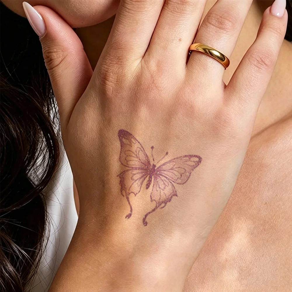 30pcs Glitter Butterfly Hand Tattoo Waterproof Flower Temporary Tattoos For Women Fairy Fake Tattoo Stickers Body Decals Sticker