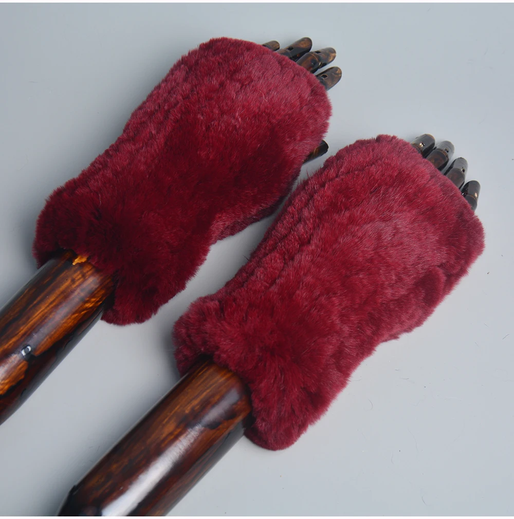 Lady Winter 100% Natural Real Rex Rabbit Fur Glove Women Soft Rex Rabbit Fur Glove Foashion Warm Knitted Genuine Fur Gloves