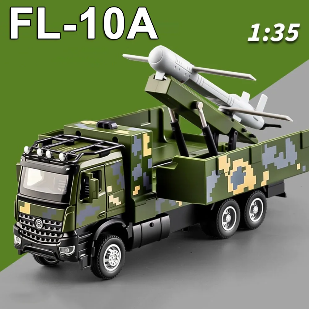 

1:35 FL-10A DF-21D Military Missile Vehicle Miniature Model Diecast Alloy Car Toys Doors Opened Sound Light Cars for Child Gifts