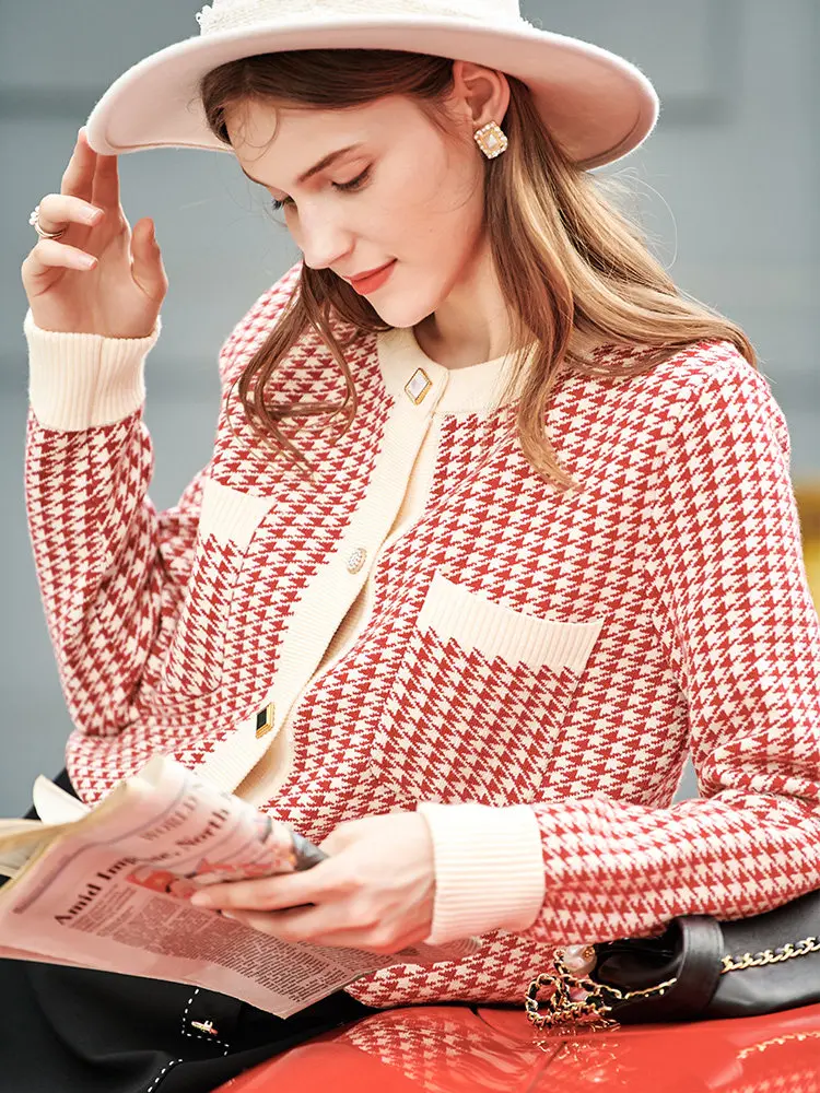 OLrain Women's Sweater Fall 2025 Fashion Woman Knitted O-neck Cardigan England Style Jacquard Plaid Female Jumpers O22DZ68561