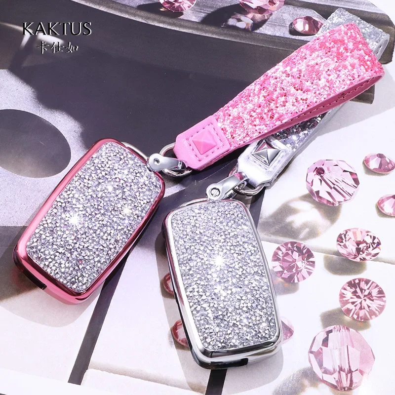 2024 Luxury Diamond Crystal Women Car Key Bag Cover Key Purse for Volkswagen Keychain Accessories Wallet Shell